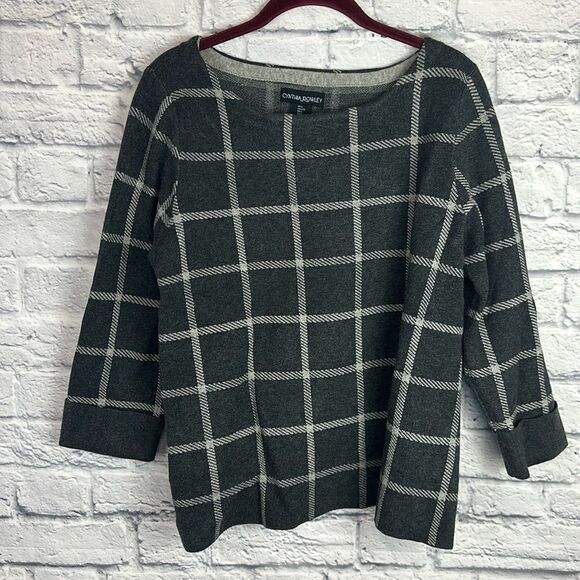 Cynthia Rowley Gray Plaid Sweater Size Large - Picture 1 of 5
